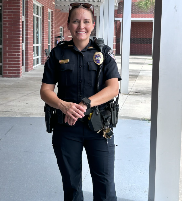 Officer Pierce is not only in charge of panther threads, but she also patrols our school campus to make sure that we are safe and protected. You might also catch her walking around campus with our schools emotional support dog Zander, so if you see him, feel free to give him a pet or two.
