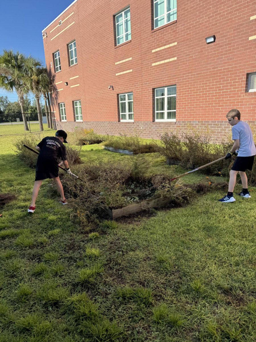 Gardening Club members working hard on their garden.