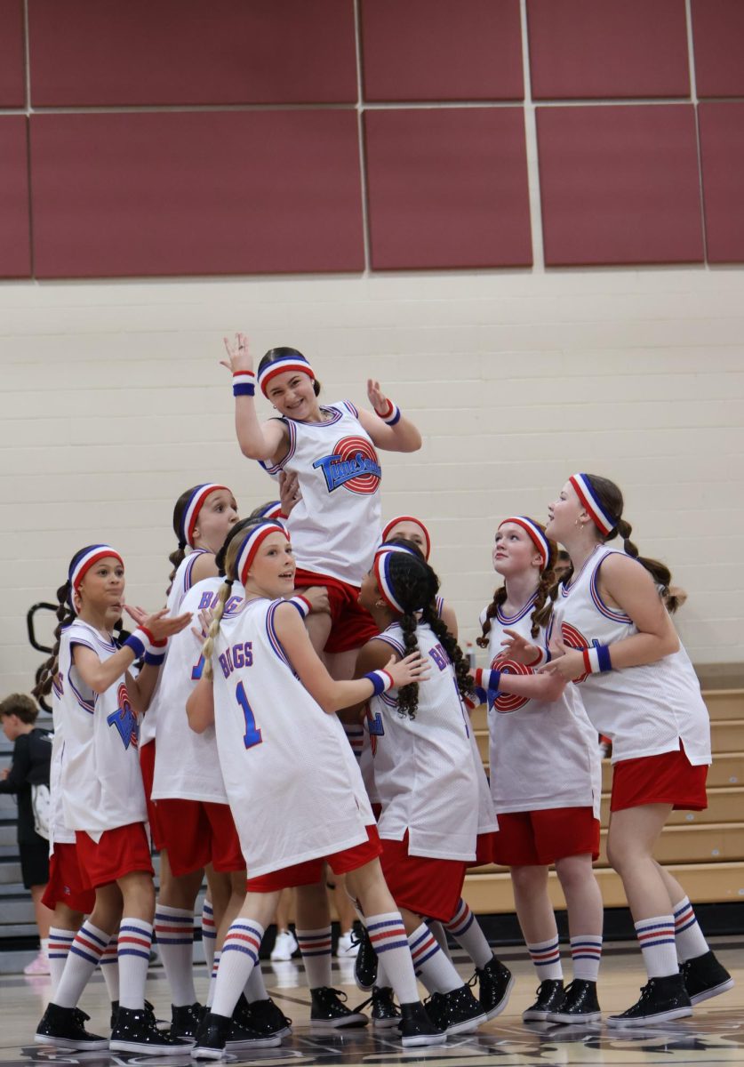 Pantherettes Hip-Hop ending pose at boys basketball game Tuskawilla vs LCMS