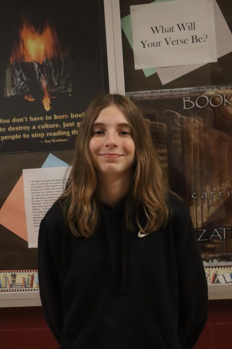 Katherine Storie(7) is a TA in Mrs. Maiden’s class. She enjoyed moving on from 6th grade to pursue her goals throughout the year. Katherine says, “I’m going to visit Boston, Maine, and Salem. I really enjoyed having Mrs. Tuttle as a teacher this year.”
